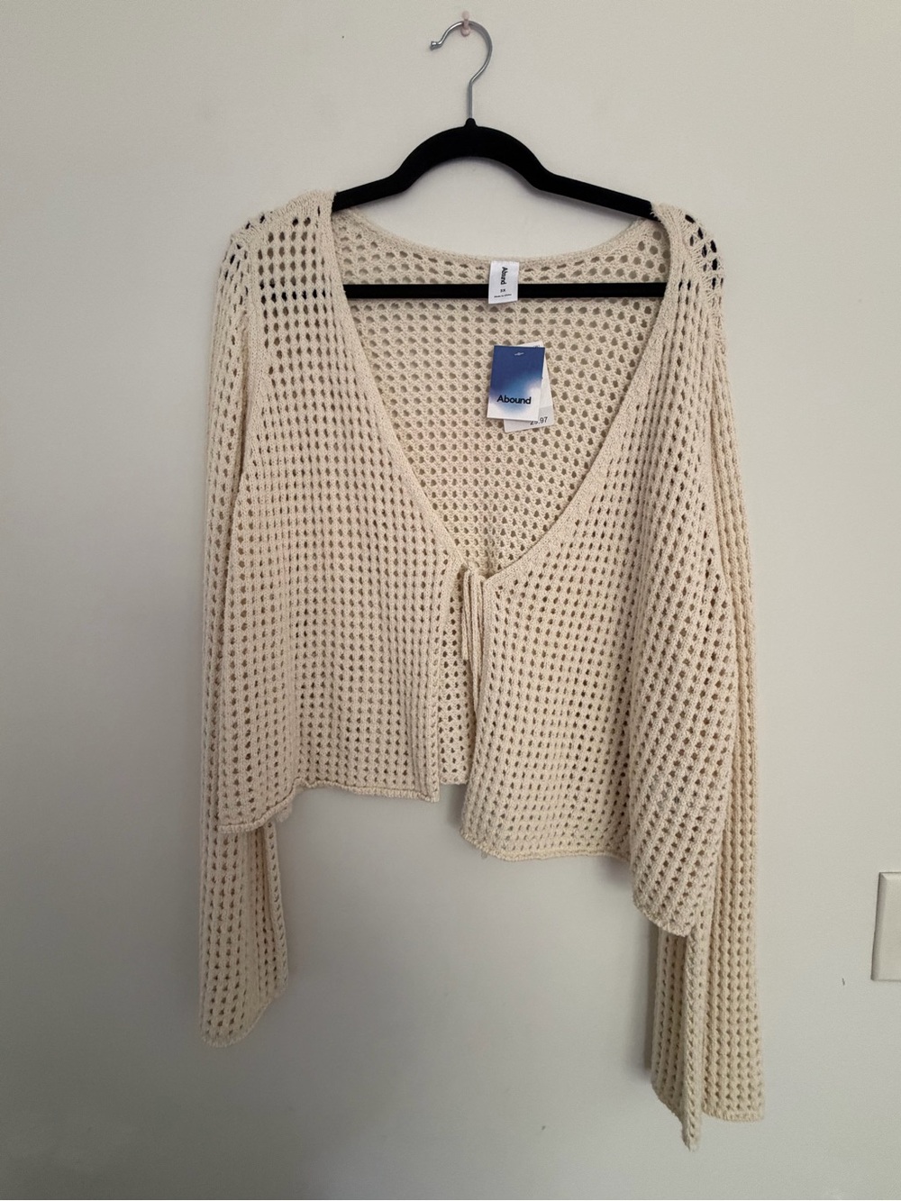 NWT | Abound | Woman’s Sz 3X | Cream Open-Knit Tie-Front Sweater